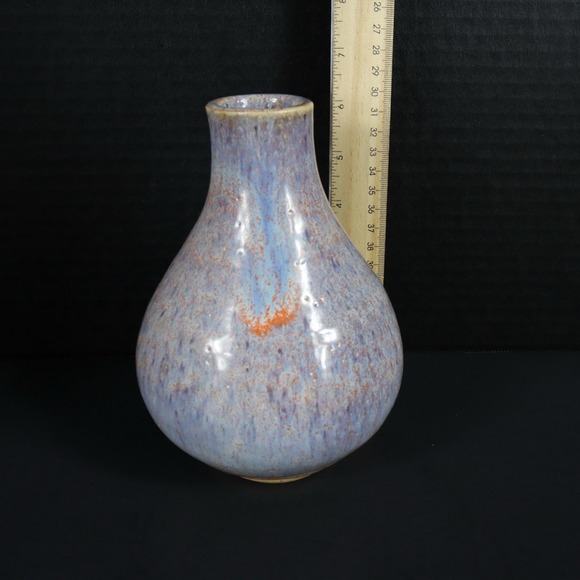 Art Pottery Blue Orange Drip Glaze Vibrant Vase Signed By Artist - Picture 13 of 14